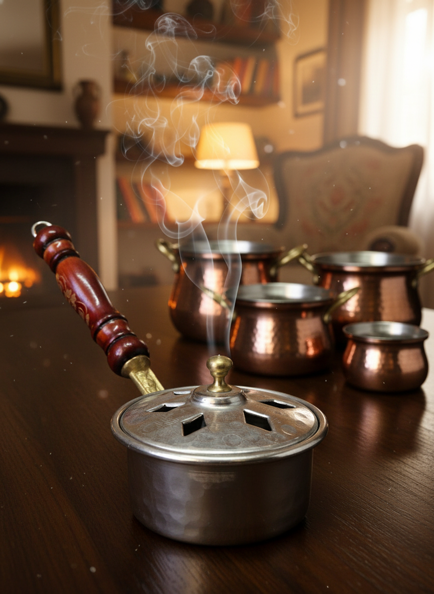 COPPER WORLD - Handmade Copper Incense Burner | Wooden Handle | Traditional Forged Craftsmanship | Authentic Fragrance Diffuser for Home, Office, and Meditation