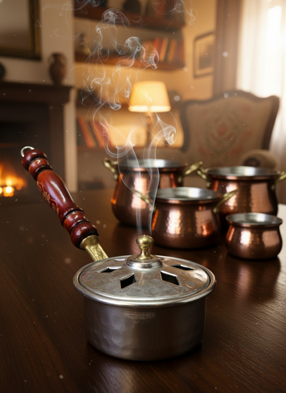 COPPER WORLD - Handmade Copper Incense Burner | Wooden Handle | Traditional Forged Craftsmanship | Authentic Fragrance Diffuser for Home, Office, and Meditation
