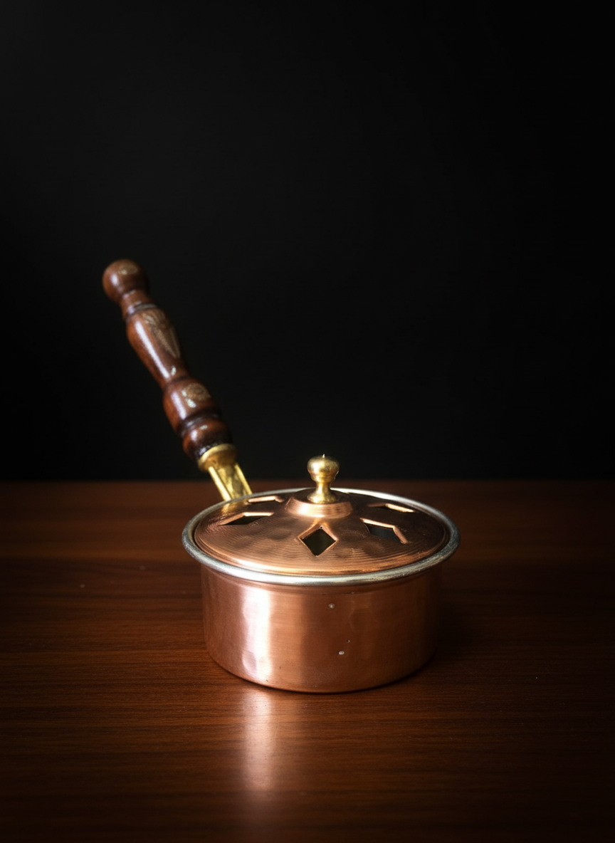 COPPER WORLD - Handmade Copper Incense Burner | Wooden Handle | Traditional Forged Craftsmanship | Authentic Fragrance Diffuser for Home, Office, and Meditation
