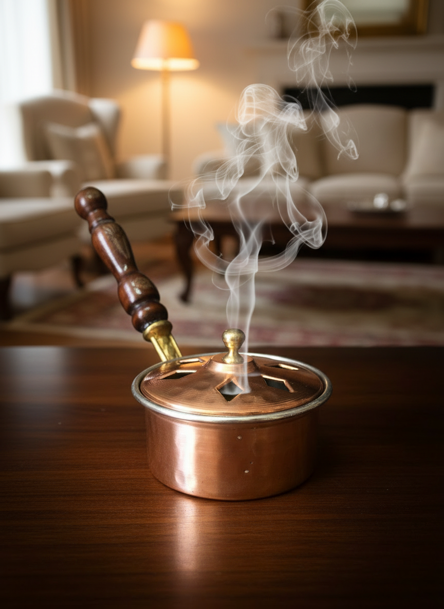 COPPER WORLD - Handmade Copper Incense Burner | Wooden Handle | Traditional Forged Craftsmanship | Authentic Fragrance Diffuser for Home, Office, and Meditation