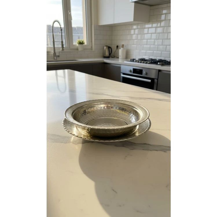 El İşçiliği Bakır Servis Tabak Takımı (2’li) – 18 cm + 17 cm – Geleneksel Dövme Bakır – 245 gr